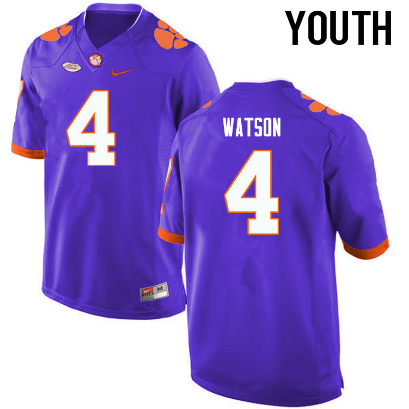 Youth Clemson Tigers #4 Deshaun Watson College Football Jerseys-Purple - Click Image to Close